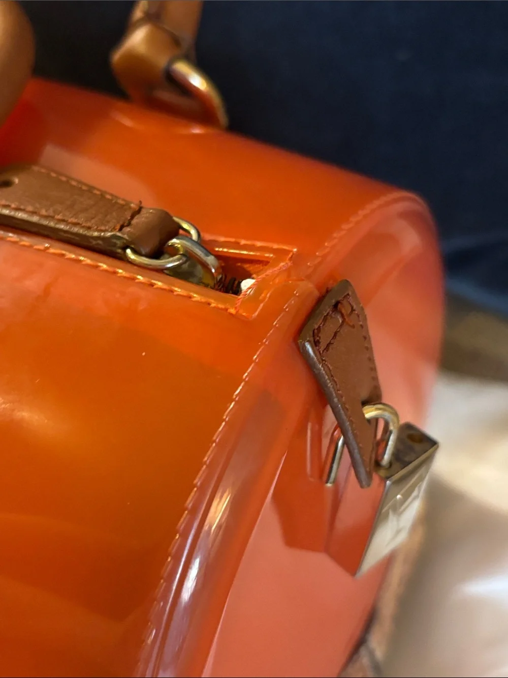 Furla Candy Satchel — Orange with Brown Snake-Print Base